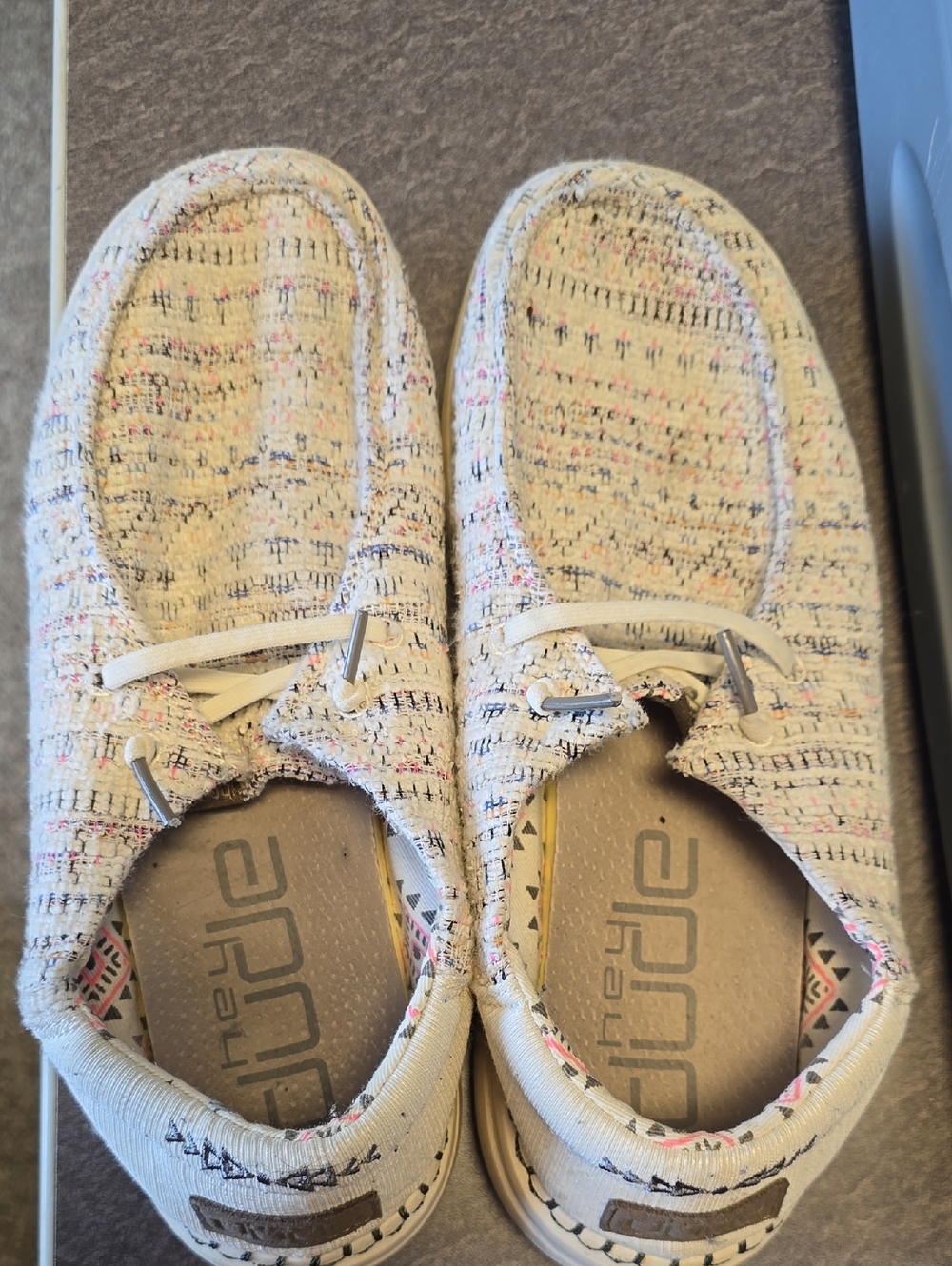 Hey Dude Cream Tweed Slip-On Shoes with Multicolor Speckle